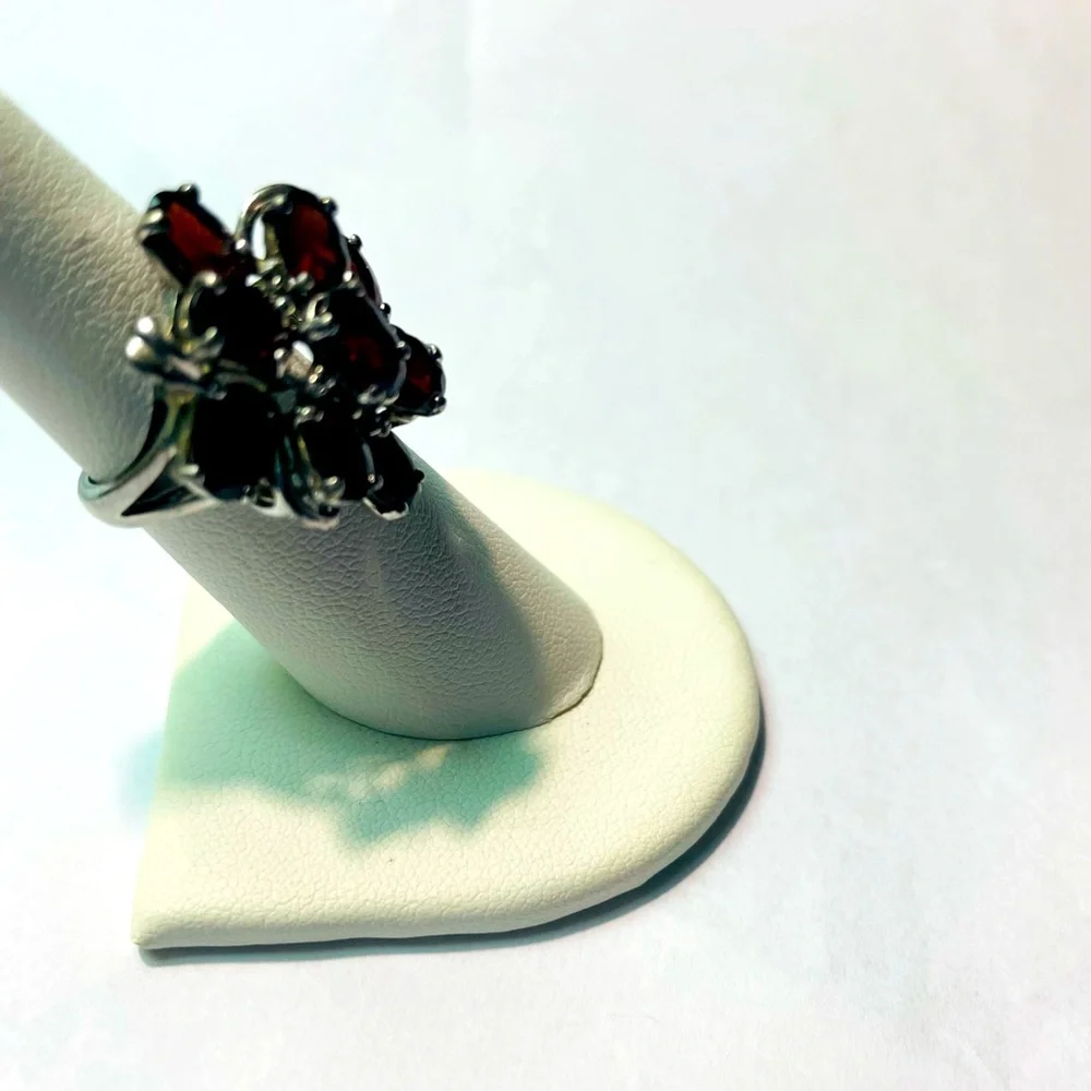 Garnet Floral Ring 925 Silver - Picture 4 of 14
